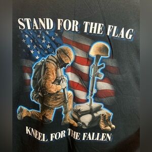 Patriotic 'Stand for the Flag, Kneel for the Fallen' Graphic Mens Black T-Shirt